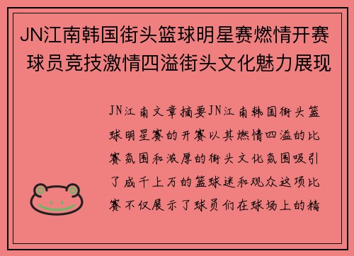 JN江南韩国街头篮球明星赛燃情开赛 球员竞技激情四溢街头文化魅力展现 - 副本